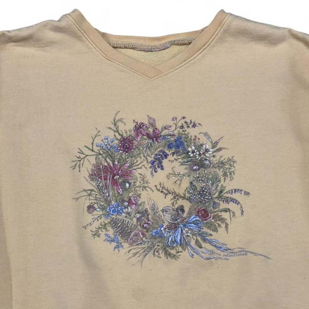 Northern Reflections Vintage Floral Wreath V-Neck Sweatshirt